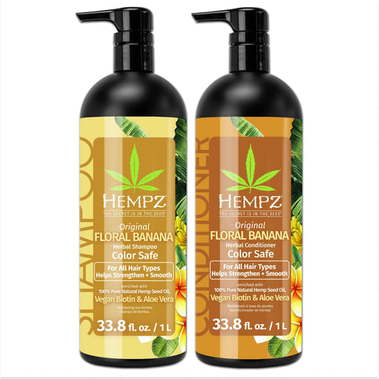 Hempz Shampoo original floral banana bottle front, ideal for color-safe cleansing.