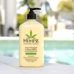 Hempz Sweet Pineapple and Honey Melon ingredients label for clarity and trust.