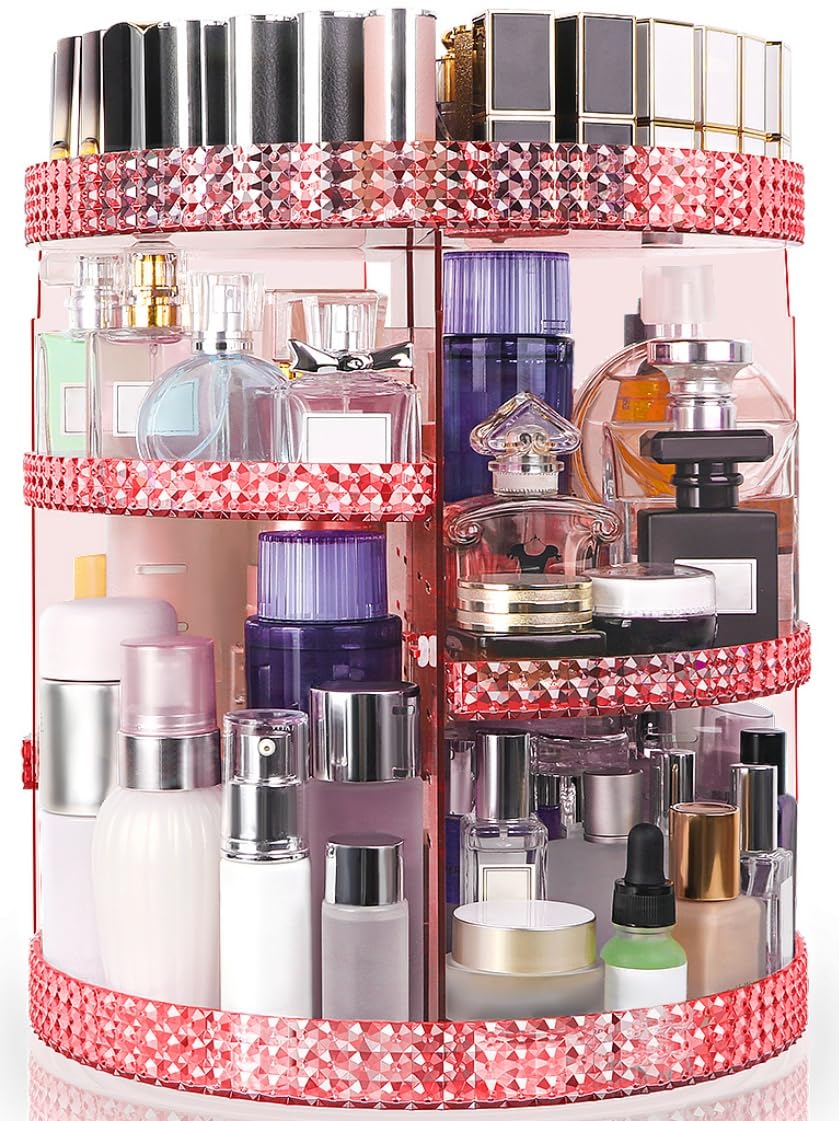HEMTROY 360-degree rotating base enables quick access to cosmetics on the vanity.