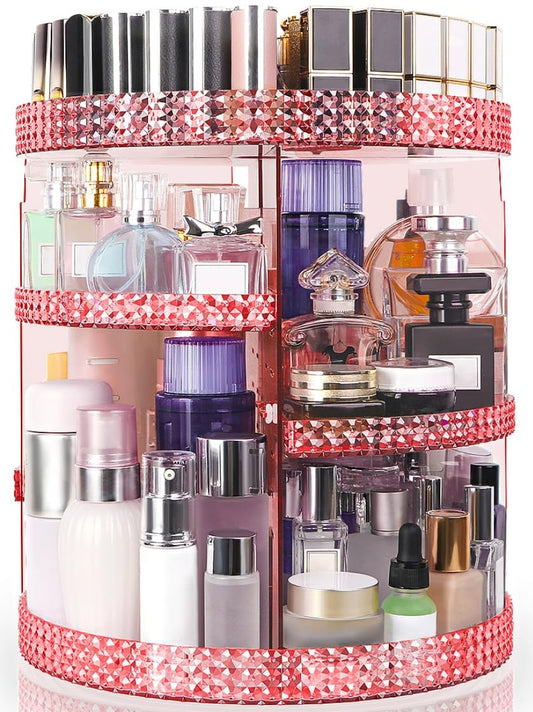 HEMTROY 360-degree rotating base enables quick access to cosmetics on the vanity.