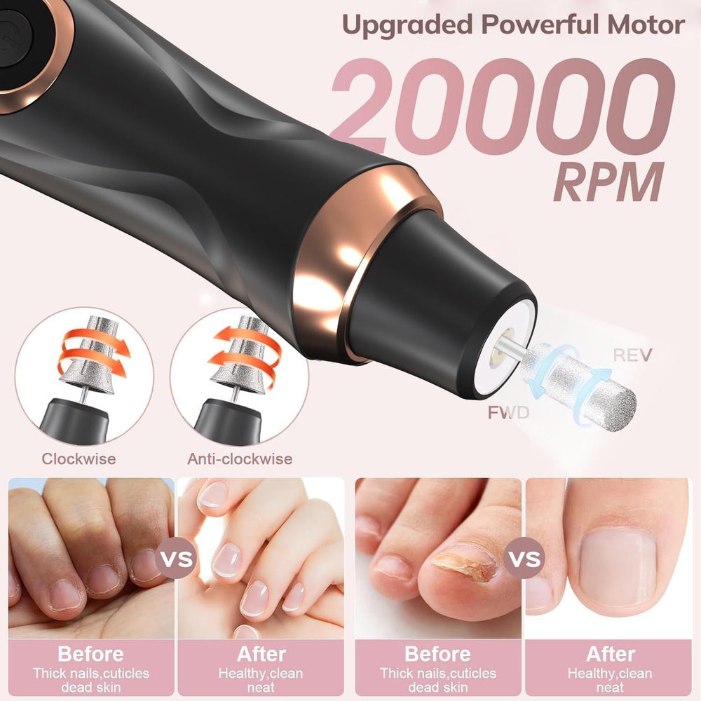 HengYuaoler manicure pedicure kit showing 14 bits and 36 sanding bands.