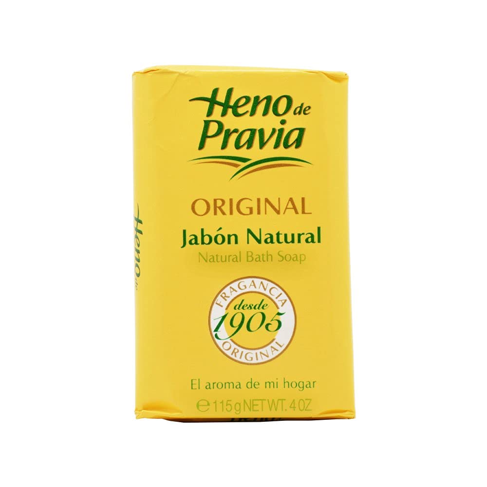 Heno de Pravia original soap bar close-up highlighting delicate scent and moisturizing feel from natural ingredients.