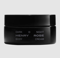Henry Rose Dark Is Night body cream bottle with patchouli-vanilla scent that softens and nourishes skin