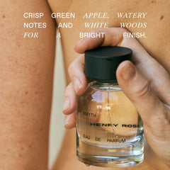 Henry Rose SMYTH sustainable packaging highlights eco-friendly mini fragrance.