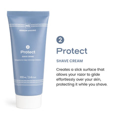 Henson Shaving clean ingredients label with skin-friendly formula hydrates and protects