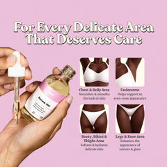 Her Fantasy Box Renew Her oil applied to skin on the arm showing soothing moisture