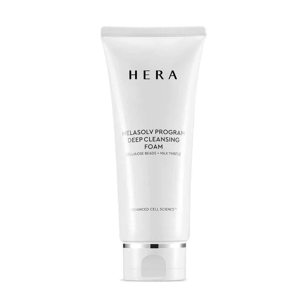 HERA Foaming Cleanser bottle pour shows easy daily cleansing and quick foam application