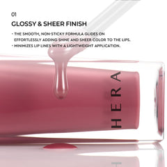 HERA Sensual Nude Gloss Hydration formula bottle highlights phytosterol and evening primrose oils.