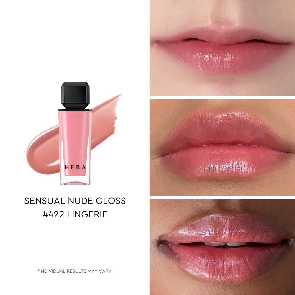 Close-up of HERA Sensual Nude Gloss shine highlighting luminous, non-sticky gloss