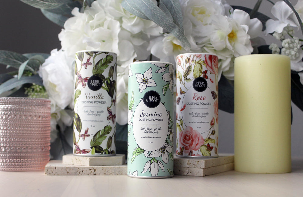 Herb and Root sandalwood powder packaging and branding.