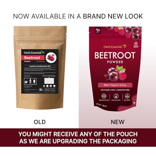 Herb Essential Beetroot Powder scoop image emphasizes convenient measuring for easy daily use.