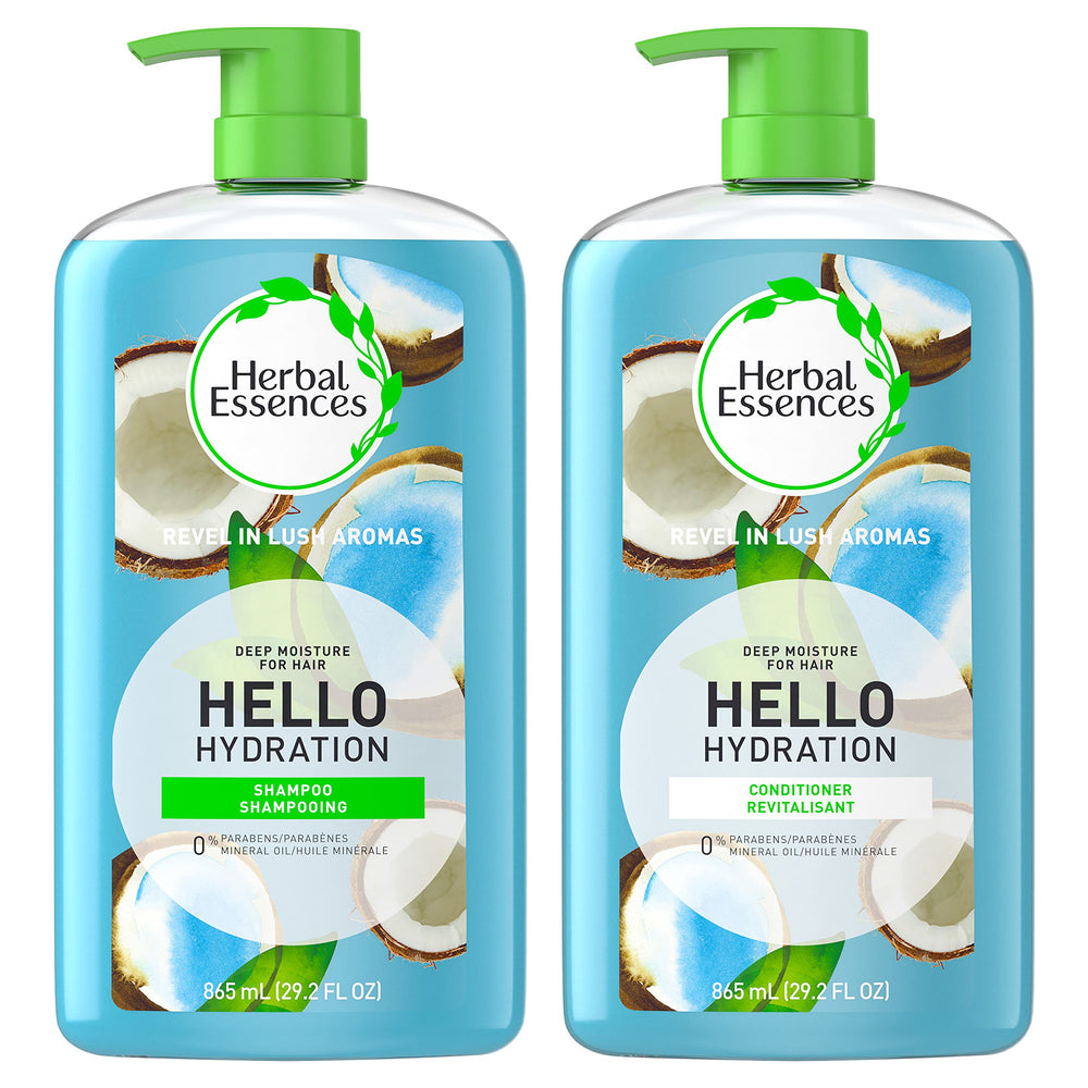 Herbal Essences Hello Hydration shampoo bottle with coconut scent for daily moisture