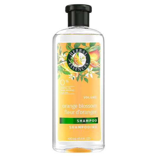 Herbal Essences Orange Citrus Volume Shampoo bottle promotes lift for fine hair.