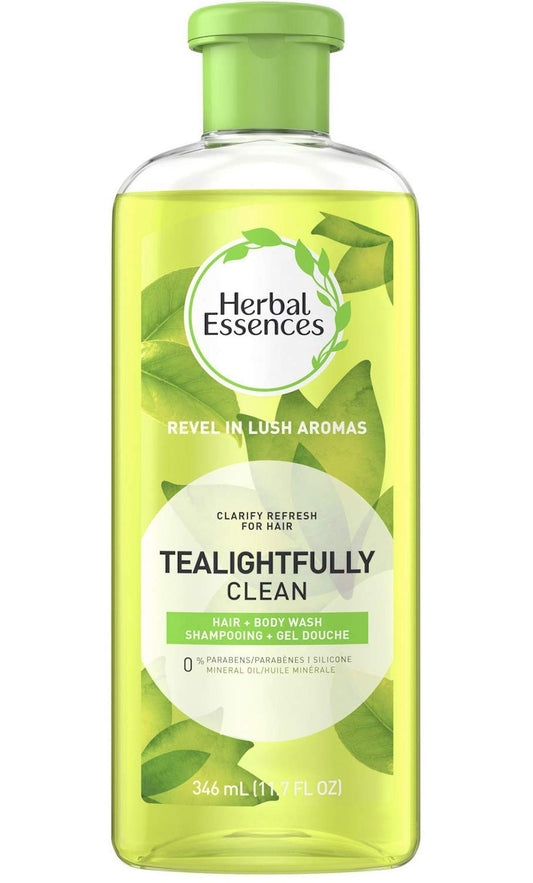 Herbal Essences Tea-Lightfully Clean Shampoo bottle with refreshing tea tree scent for daily cleansing.