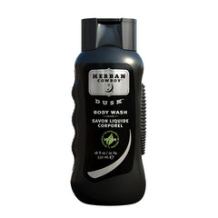 Herban Cowboy Dusk Body Wash bottle-pour showing cedar and lavender scent profile