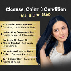 Herbishh Hair Color Shampoo applied to gray hair during 5–10 minute treatment.