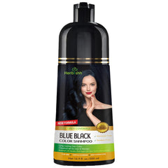 Herbishh Hair Color Shampoo bottle pouring for quick gray coverage.