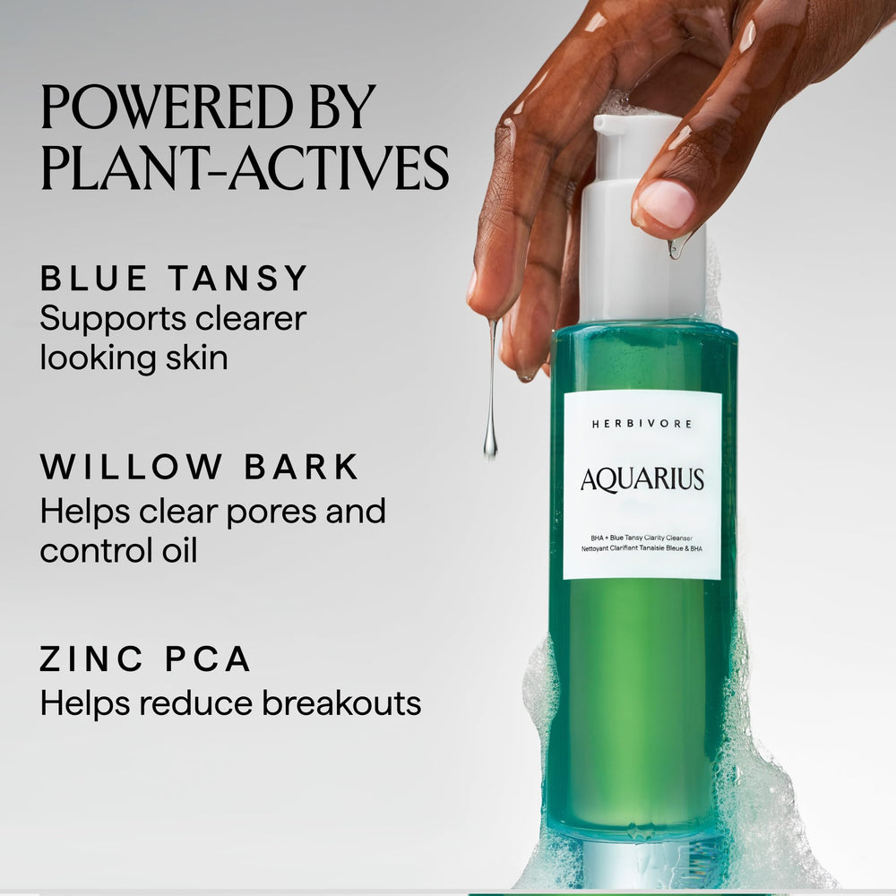 HERBIVORE Aquarius BHA + Blue Tansy Cleanser pump dispense for easy daily use
