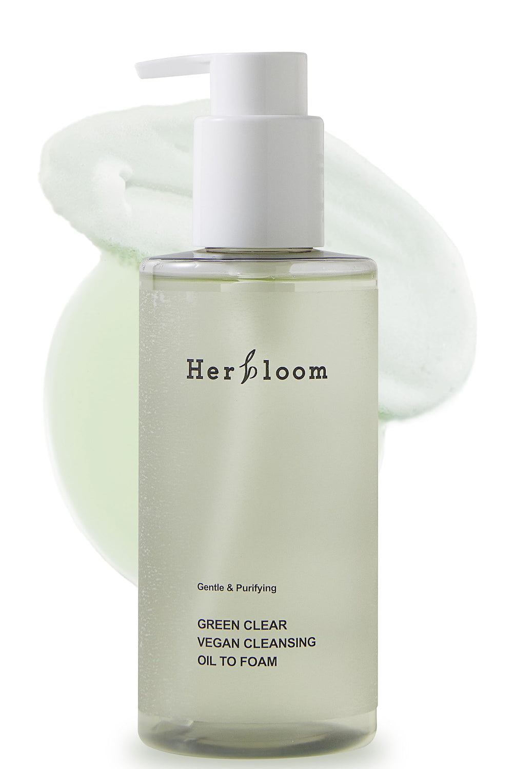 Herbloom Green Clear cleansing oil bottle and pump for easy, gentle daily cleansing.