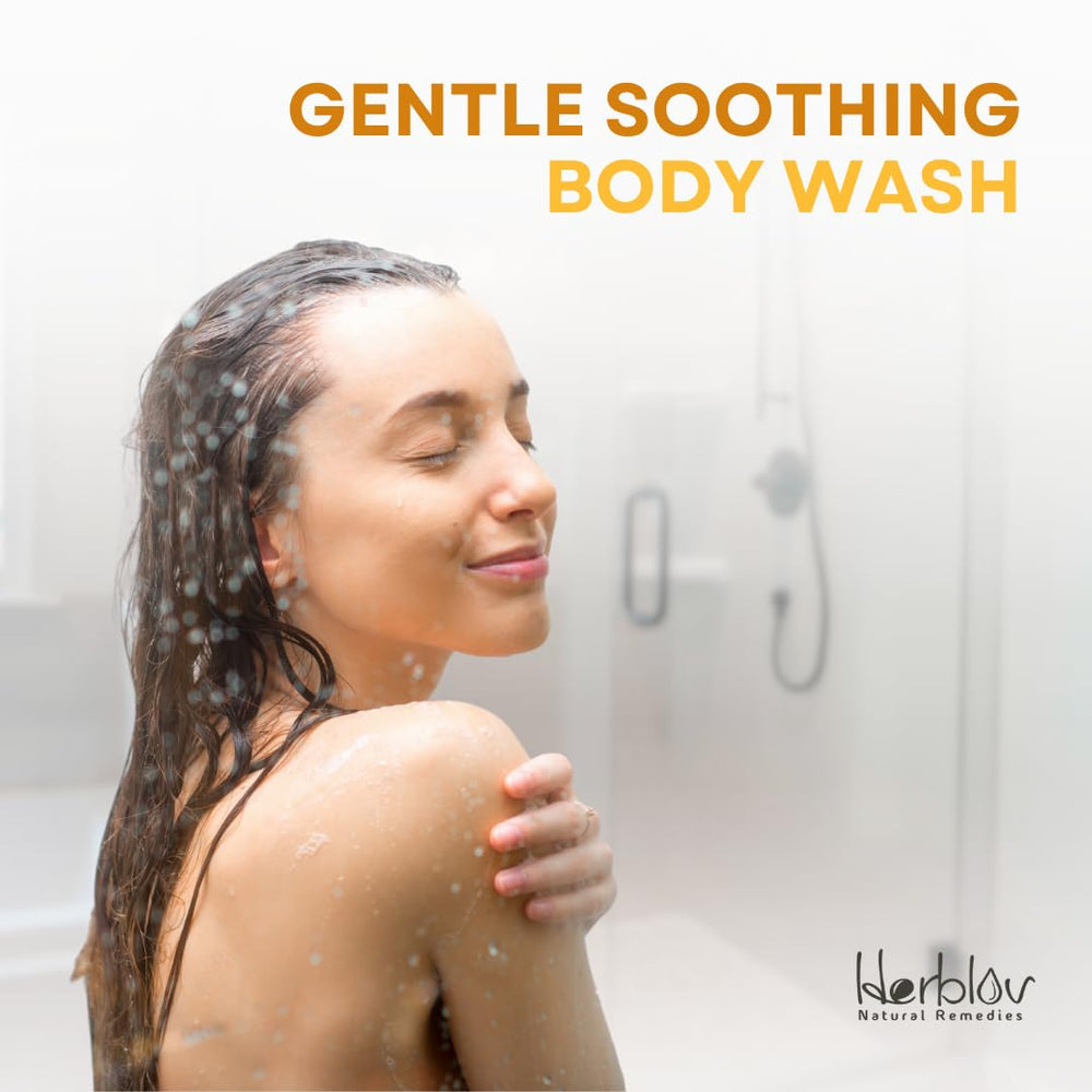 Herblov Eczema Body Wash with raw honey and calendula visible in formula