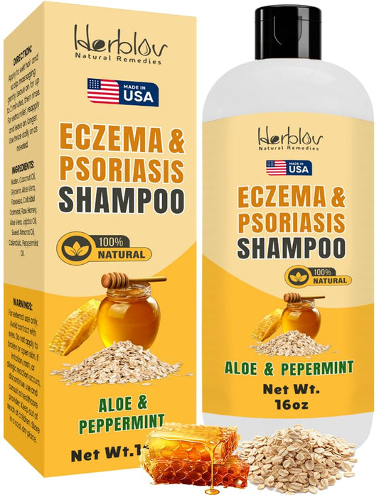 Herblov eczema shampoo bottle pour for soothing scalp relief
