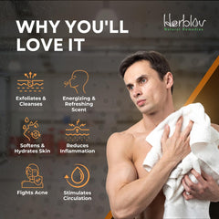 Herblov Mechanic Soap coffee granules exfoliate rough skin.