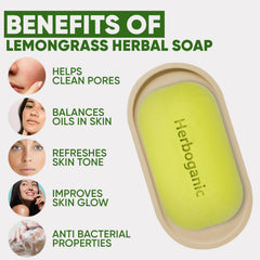 Lemongrass-infused lather from HERBOGANIC soap supports balanced hydration.