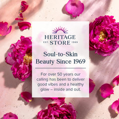 Heritage Store Rosewater Glycerin Hydrating Mist damask-rose close-up highlights soothing notes.