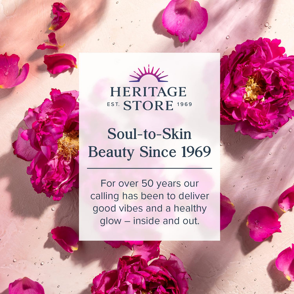 Heritage Store rosewater mist for hair and skin refreshment.