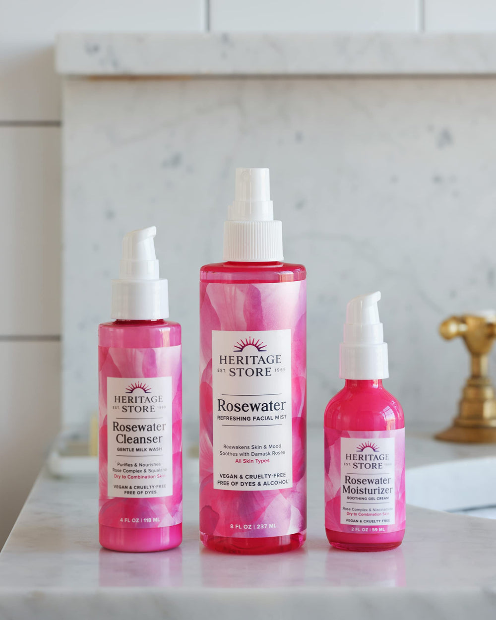 Heritage Store Rosewater makeup-setting spray provides a refreshing finish after skincare.