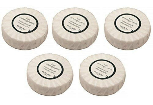 Hermès Eau d'Orange Verte bath soap set with travel-size bars for on-the-go freshness.