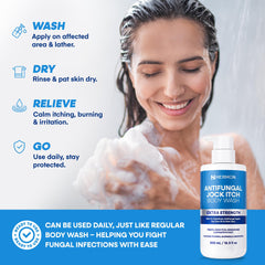 Hermon Antifungal Body Wash back-chest-feet-use shows versatile application areas