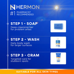 Hermon two-pack packaging communicates value for ongoing body hygiene.
