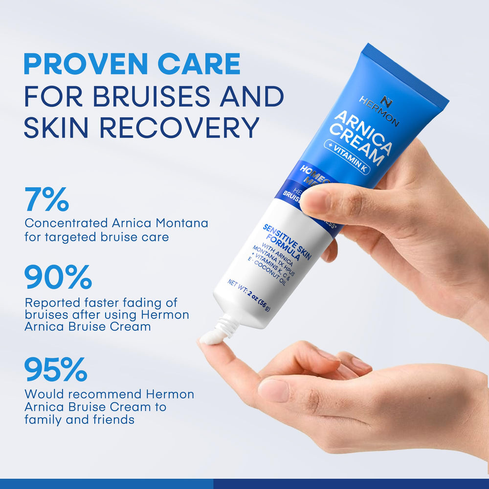 Hermon Arnica Bruise Cream being applied to skin for gentle absorption