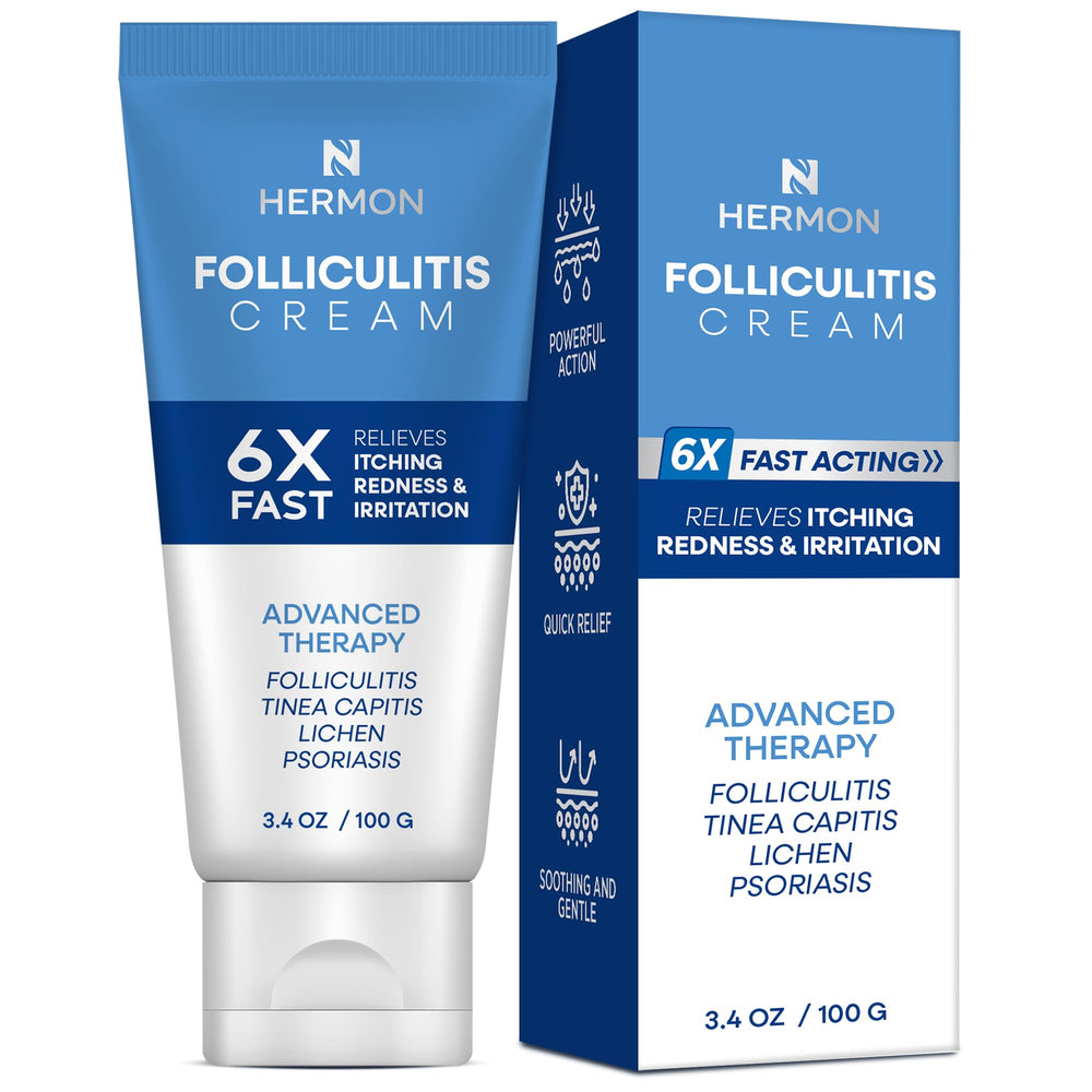Hermon Folliculitis Cream tube ready for daily use on skin.