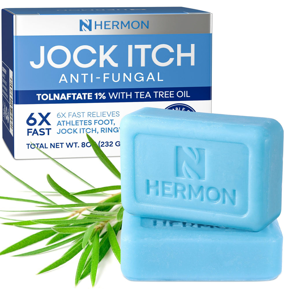 Hermon Jock Itch Soap packaging with twin bars for ongoing antifungal care
