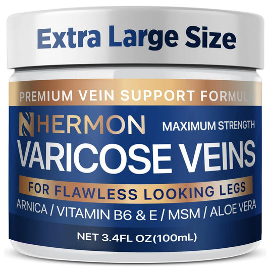 Hermon varicose cream bottle close-up for daily leg support