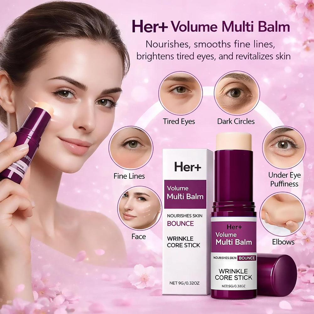 Her+ Calcium Multi Balm Stick applied to the face for firmer appearance and glow.