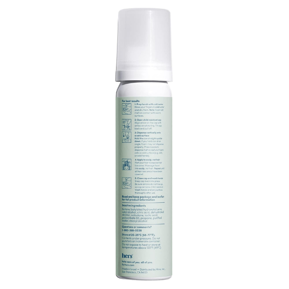 Hims & Hers hair regrowth foam on scalp showing targeted application.