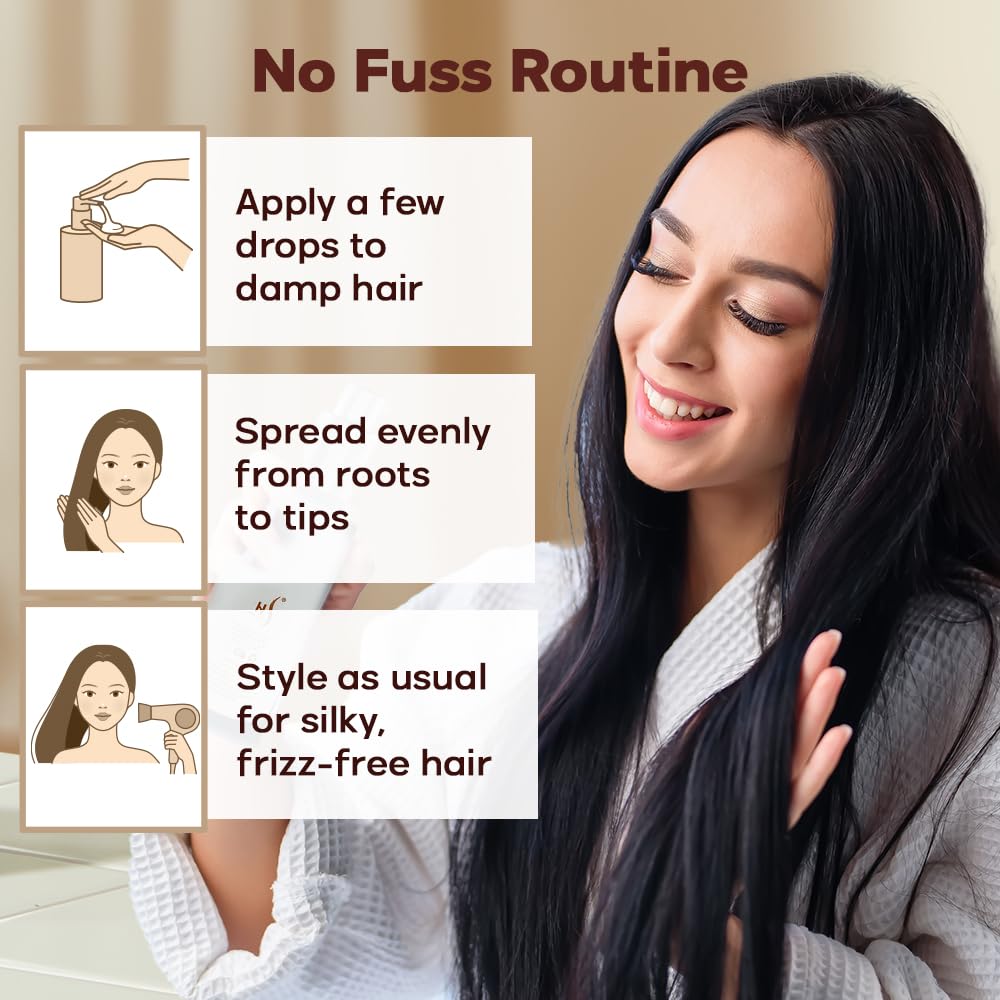 HerStyler Castor Oil Hair Serum color-treated hair in use.