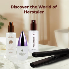 HerStyler Castor Oil Hair Serum two-pack display for shoppers.