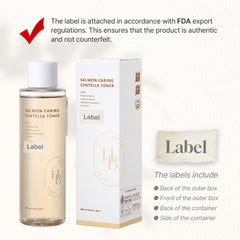 HEVEBLUE Salmon Caring Toner ingredients panel highlighting centella, madecassoside, and salmon extract