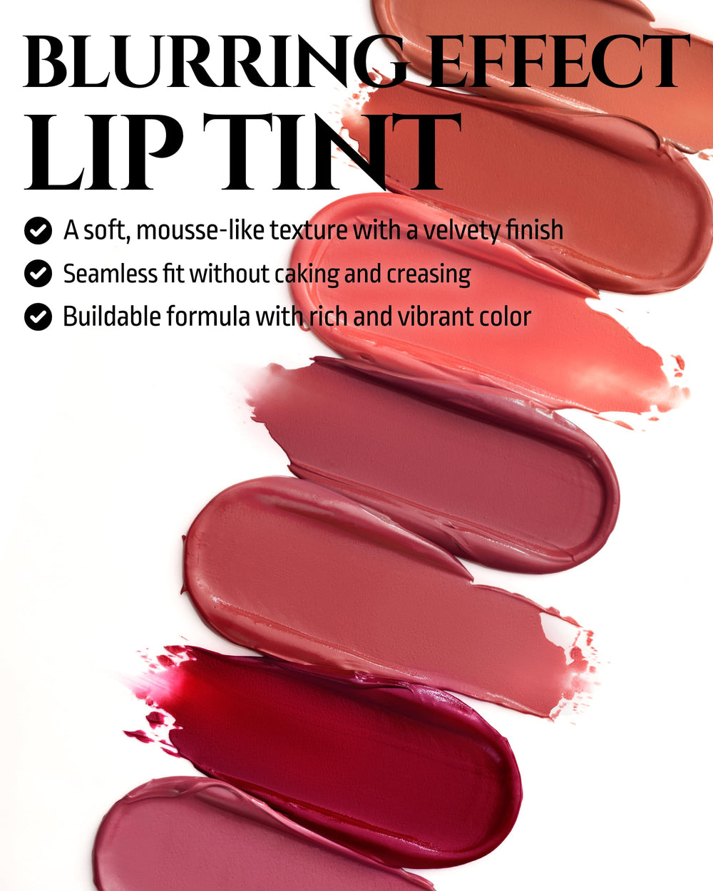 HEVVYMAKEUP Blurring Effect Lip Tint lips swatch Sweet Rosy for buildable color.