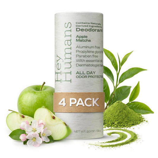 Hey Humans Apple Matcha deodorant bottle front showing crisp scent and all-day odor control