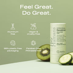 Hey Humans deodorant cucumber-kiwi application close-up demonstrates smooth glide.