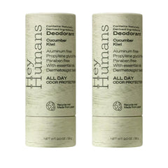 Hey Humans deodorant cucumber-kiwi label shows fresh scent for daily use.