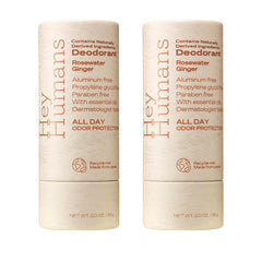 Hey Humans deodorant bottle with rosewater-ginger scent for all-day freshness and gentle protection.