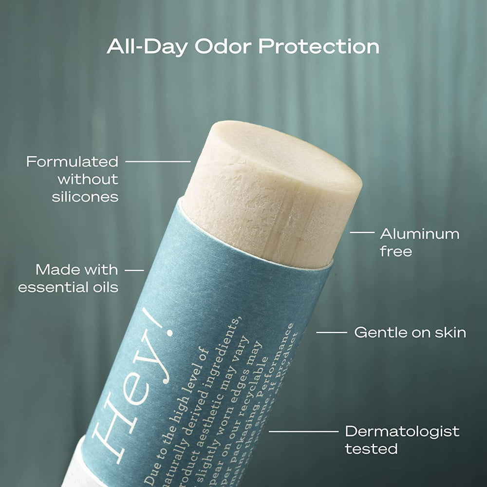 Hey Humans deodorant tub close-up highlighting natural ingredients.