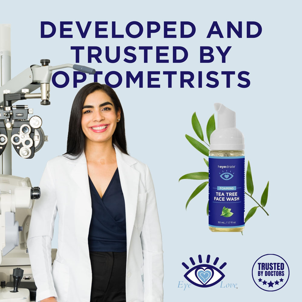 Heyedrate eyelid-cleanser application demonstrates gentle debris removal.