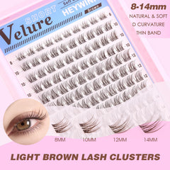 HEYWINK D-Curl lash clusters lift the eyes with a soft brown tone.